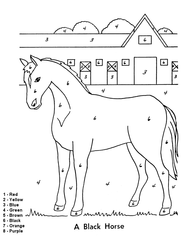Color by Numbers Page | Farm Horse and stables