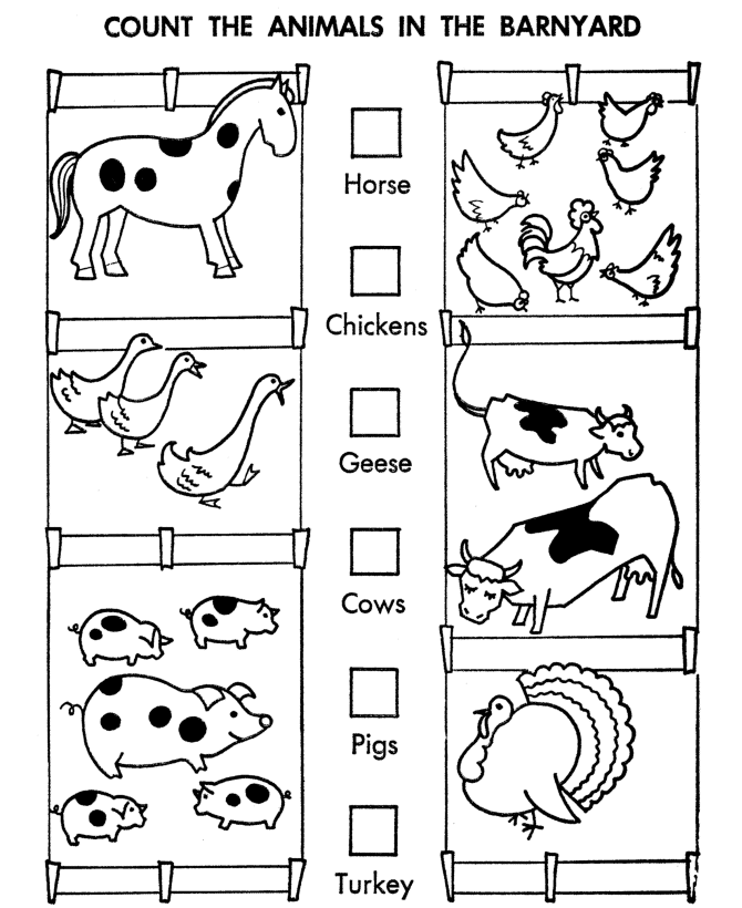 Animals in the Barnyard Activity Sheet | Count the objects