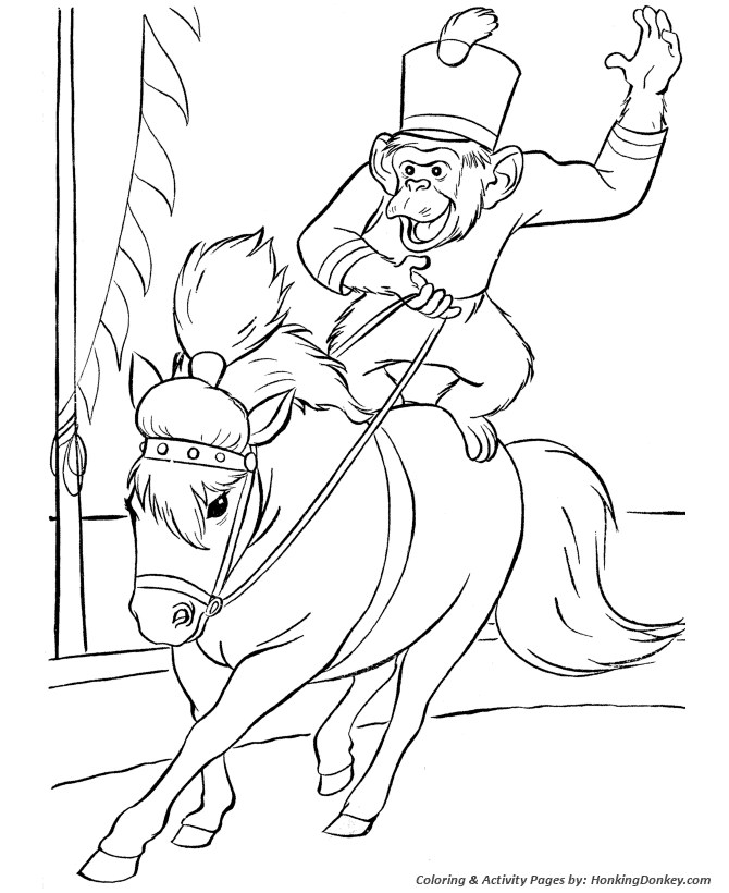 Circus Coloring page | Horse and monkey