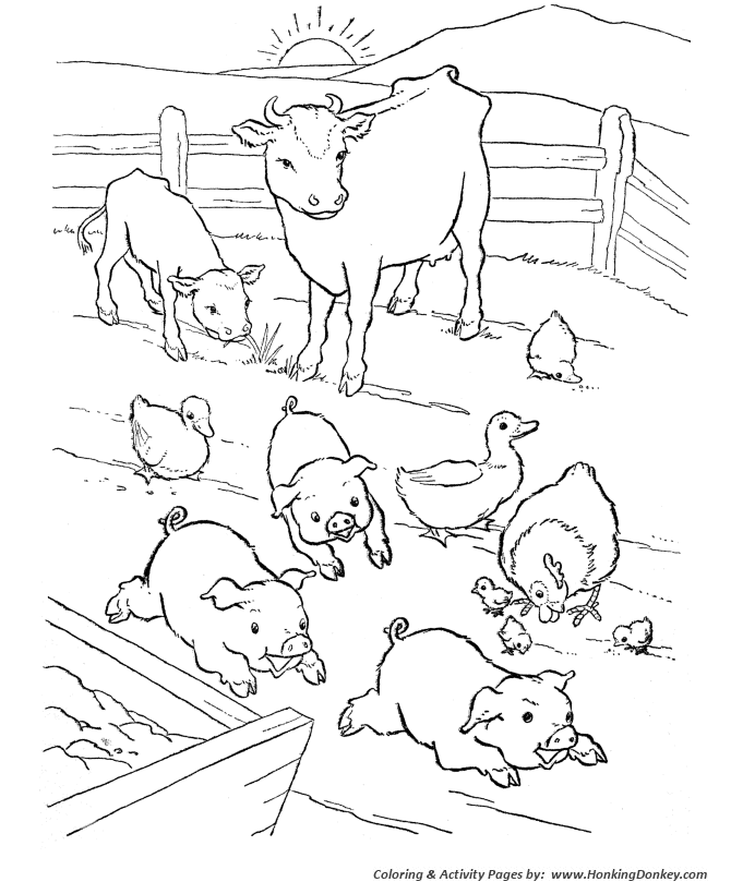 Farm animal coloring page | Barn-yard Pigs