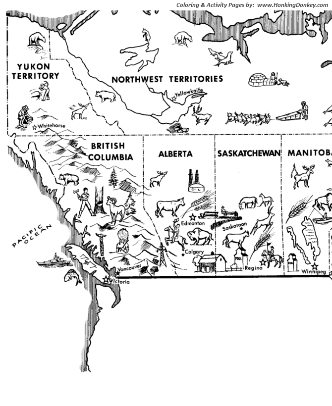 Canada Day Coloring page | Map of Western Canada