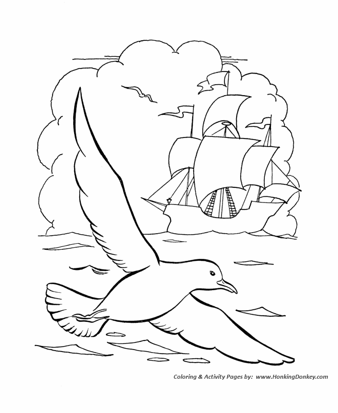 Columbus Day Coloring page | Columbus sees birds