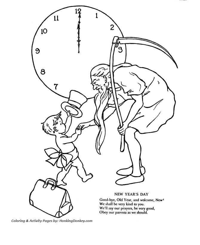 New Year's Day Coloring Pages - Father Time and New Year Baby