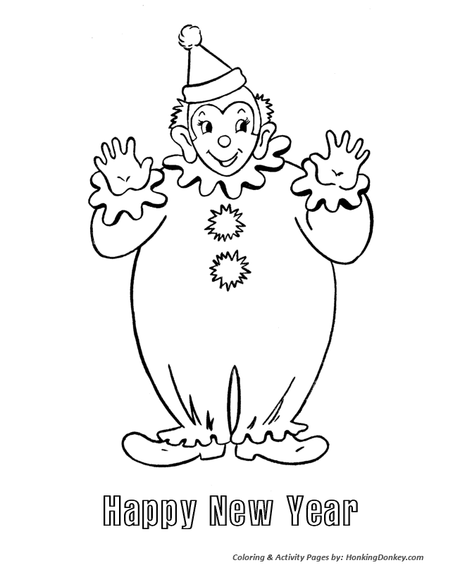 New Year's Day Coloring Pages - Clown Happy New Year
