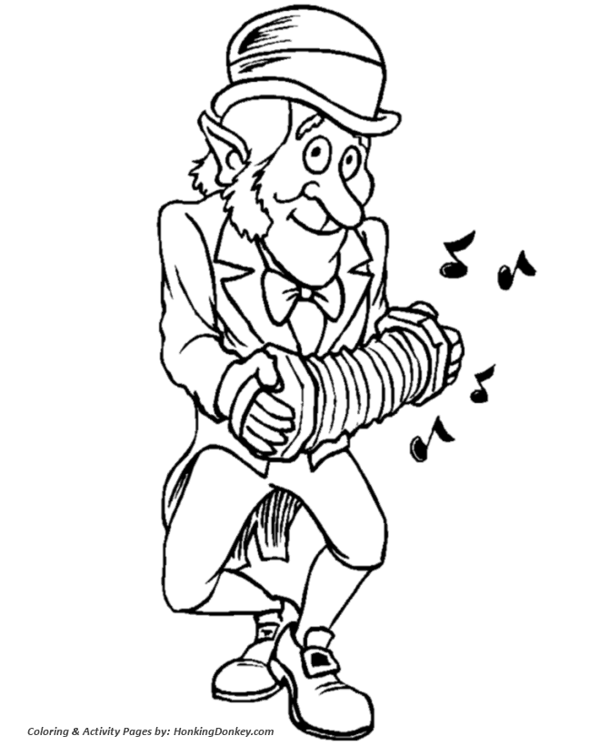 St Patricks Day Coloring Pages - Leprechaun playing squeezebox