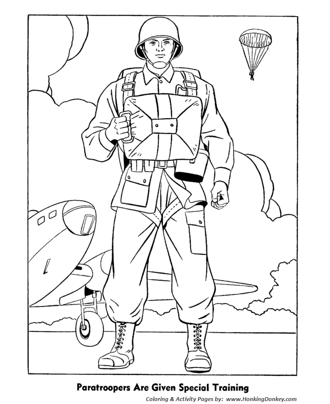 Veterans  Day Coloring Pages - World War 2 - Paratroopers