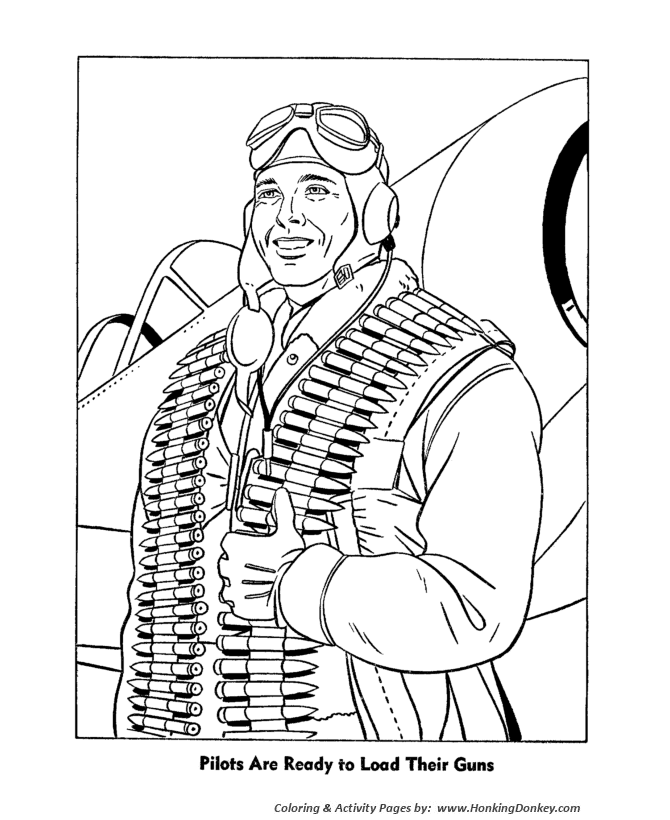 Veterans Day Coloring Pages - WW2 - Navy Pilot 