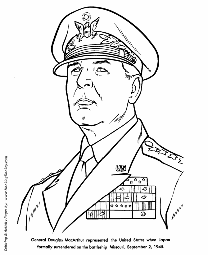 Veterans  Day Coloring Pages - General MacArthur - Pacific Theater