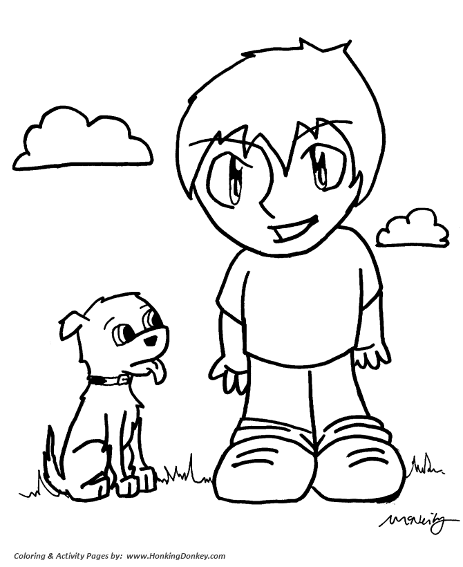 Anime Coloring page | Anime Boy and his Dog