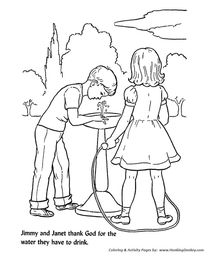 Church Bible Lesson Coloring Activity Sheets | Give Thanks for the water we drink