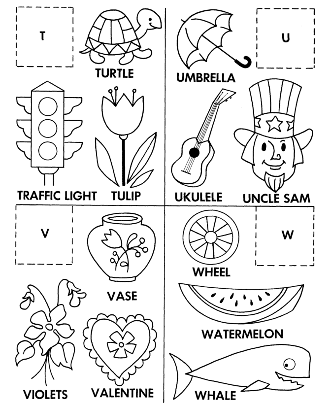 ABC Alphabet Matching Activity Sheet | Cut and paste T-U-V-W 