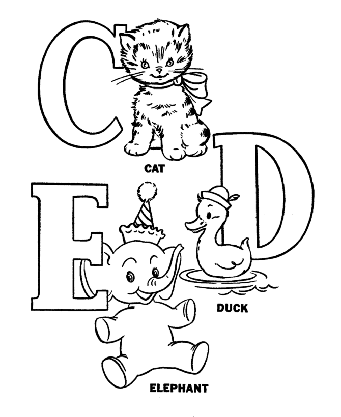 ABC Pre-K Coloring Activity Sheet | Alphabet Letters C-D-E 