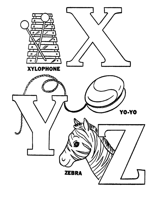 ABC Pre-K Coloring Activity Sheet | Alphabet Letters X-Y-Z 