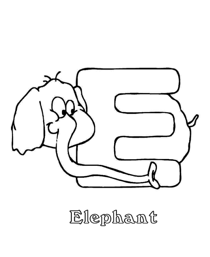 ABC Coloring Sheets - Cartoon Animal Alphabet Activity Sheets - Cute Animal  Letter E - Elephant | HonkingDonkey