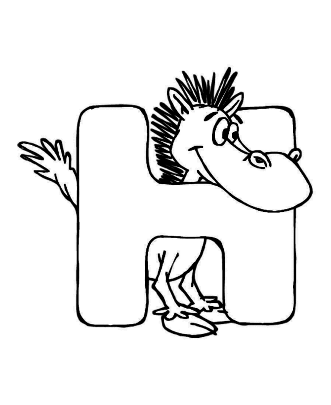 ABC Coloring Sheets - Cartoon Animal Alphabet Activity Sheets - Cute Animal  Letter H - Horse | HonkingDonkey
