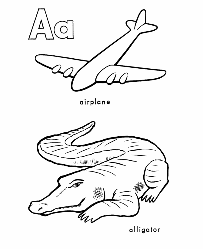 ABC Pre-K Coloring Activity Sheet | Letter A - airplane / alligator