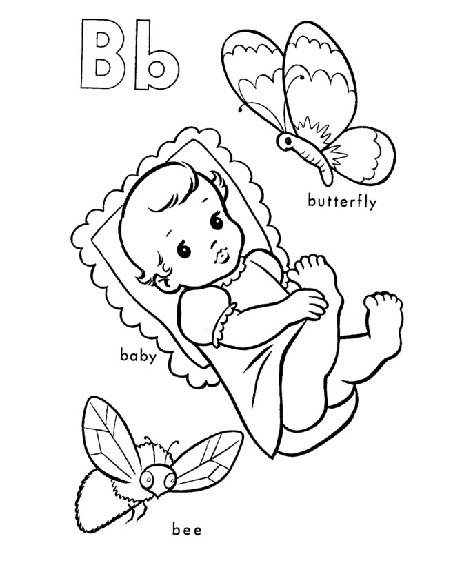 ABC Pre-K Coloring Activity Sheet | Letter Bb - baby / butterfly