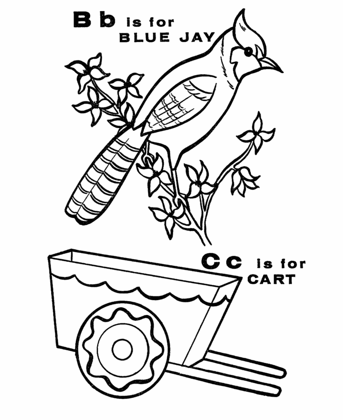 ABC Pre-K Coloring Activity Sheet | Letter B - bird / cart