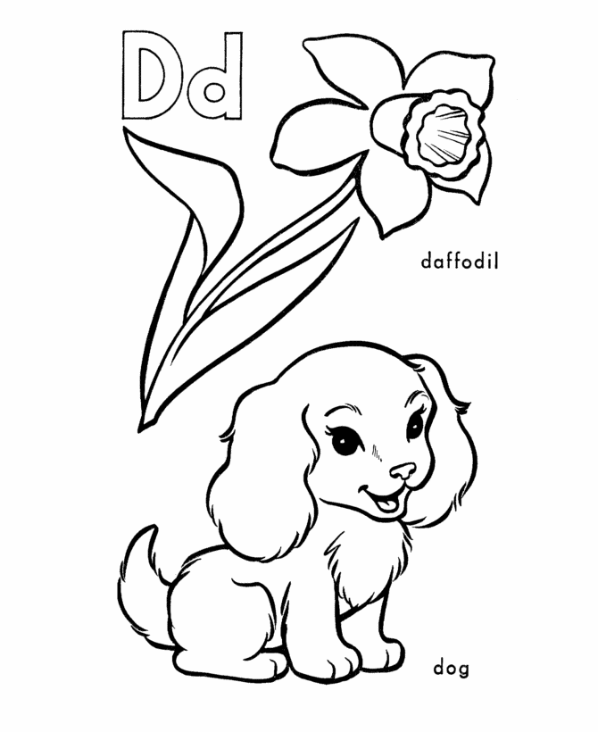 ABC Pre-K Coloring Activity Sheet | D is for dog / daffodil
