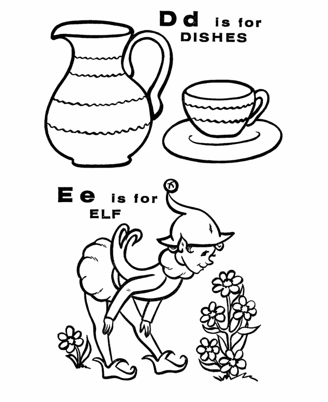 ABC Pre-K Coloring Activity Sheet | D is for dishes / elf