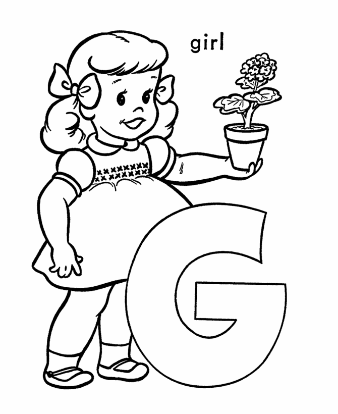 ABC Pre-K Coloring Activity Sheet | G is for Girl
