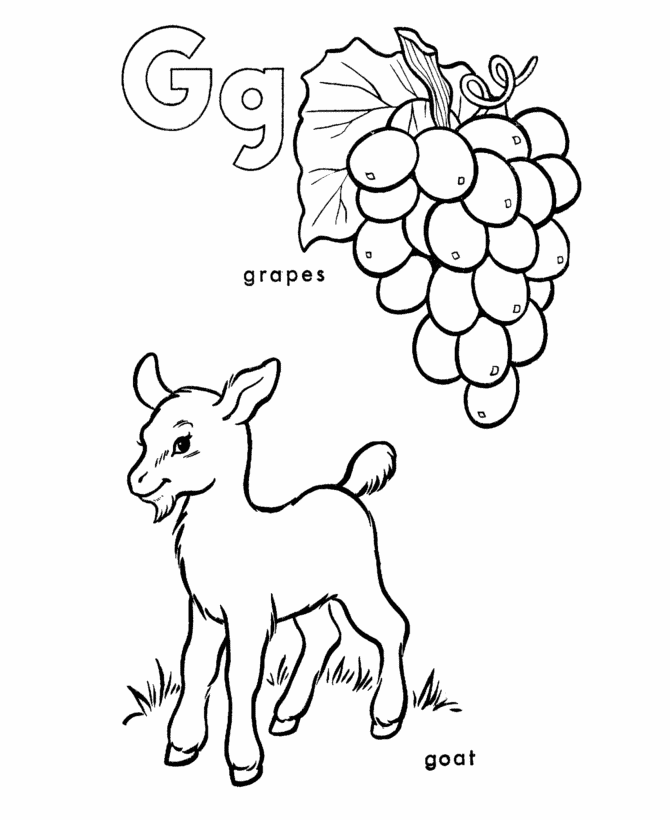 ABC Pre-K Coloring Activity Sheet | G is for grapes / goat