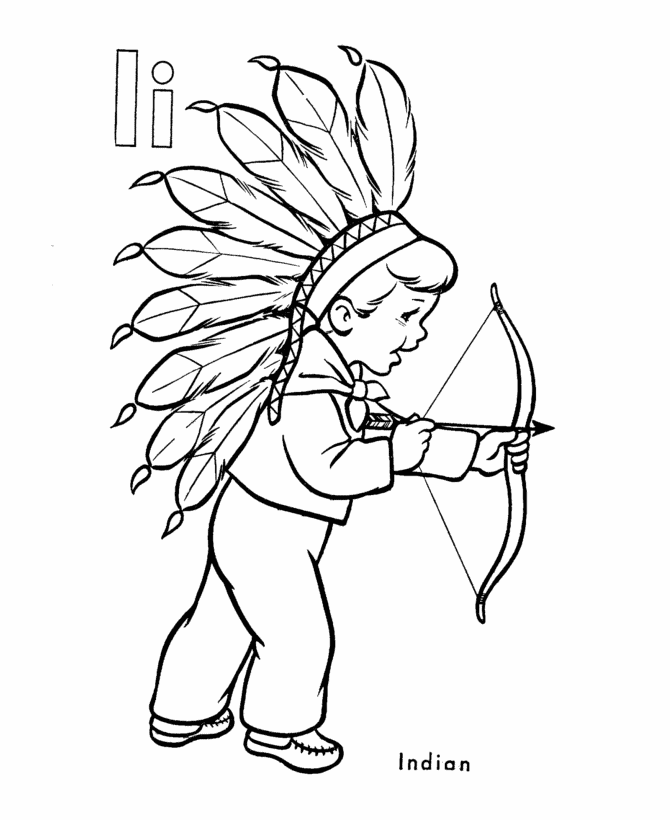 ABC Primary Coloring Activity Sheet | I is for Indian boy