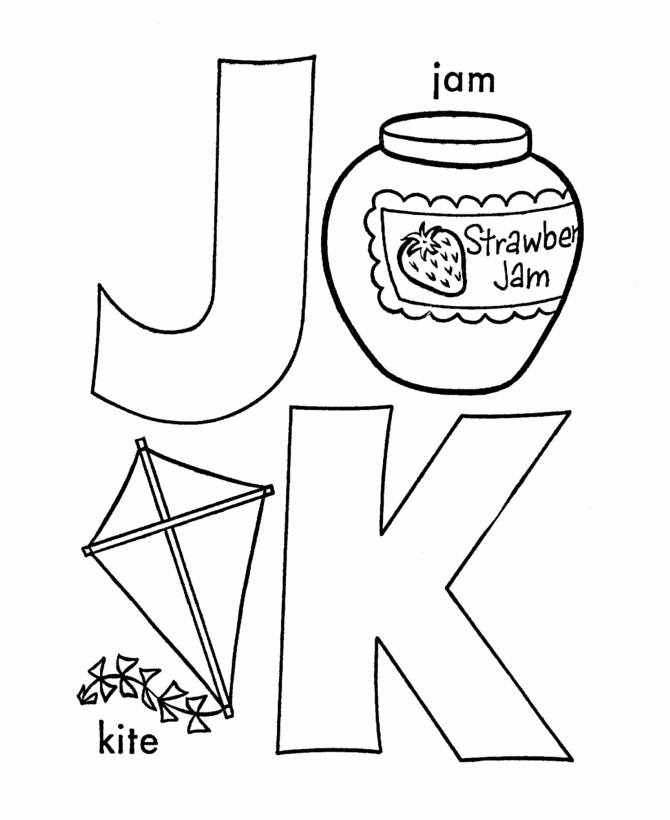 ABC Primary Coloring Activity Sheet | J/K is for Jam / Kite