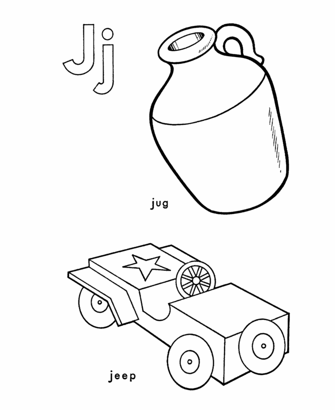 ABC Primary Coloring Activity Sheet | Letter Jj is for Jug / Jeep