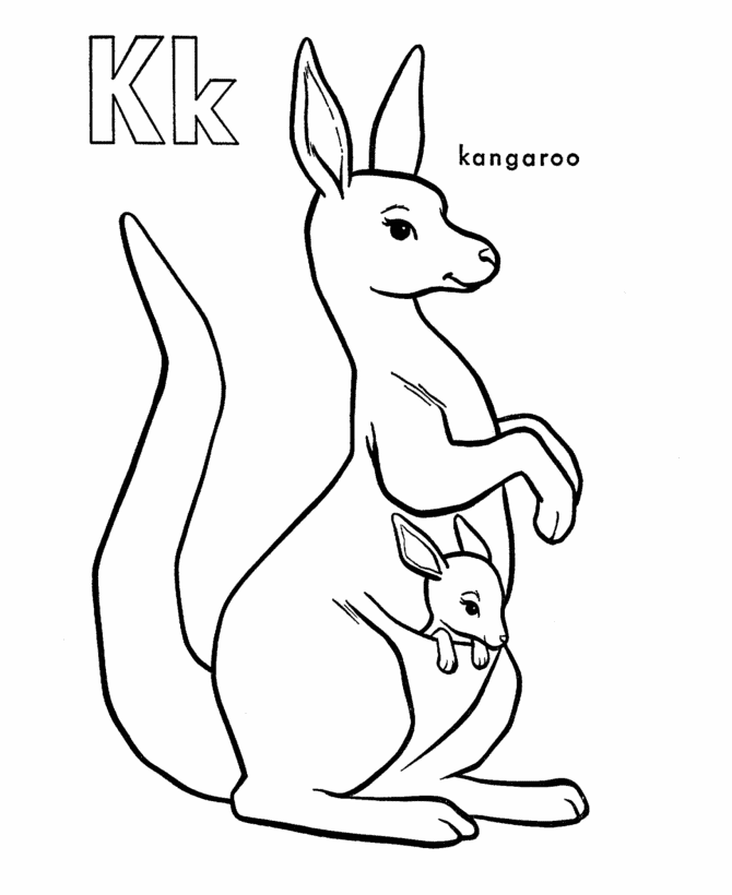 ABC Primary Coloring Activity Sheet | Letter K is for Kangaroo