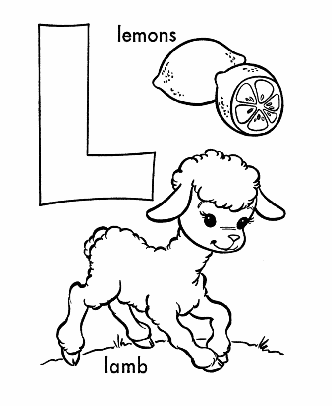 ABC Primary Coloring Activity Sheet | Letter L is for Lemons / Lamb
