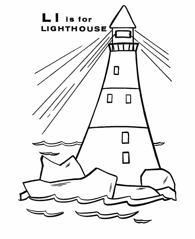 ABC Primary Coloring Activity Sheet | Letter L is for Lighthouse