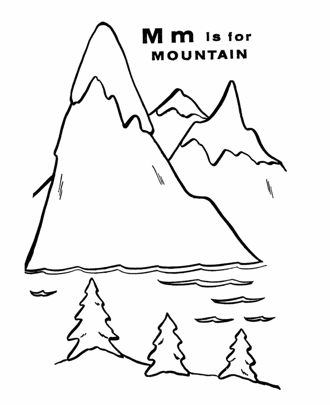 ABC Primary Coloring Activity Sheet | Letter M is for Mountain