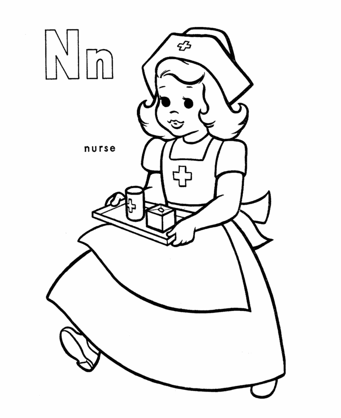 ABC Primary Coloring Activity Sheet | Letter N is for Nurse