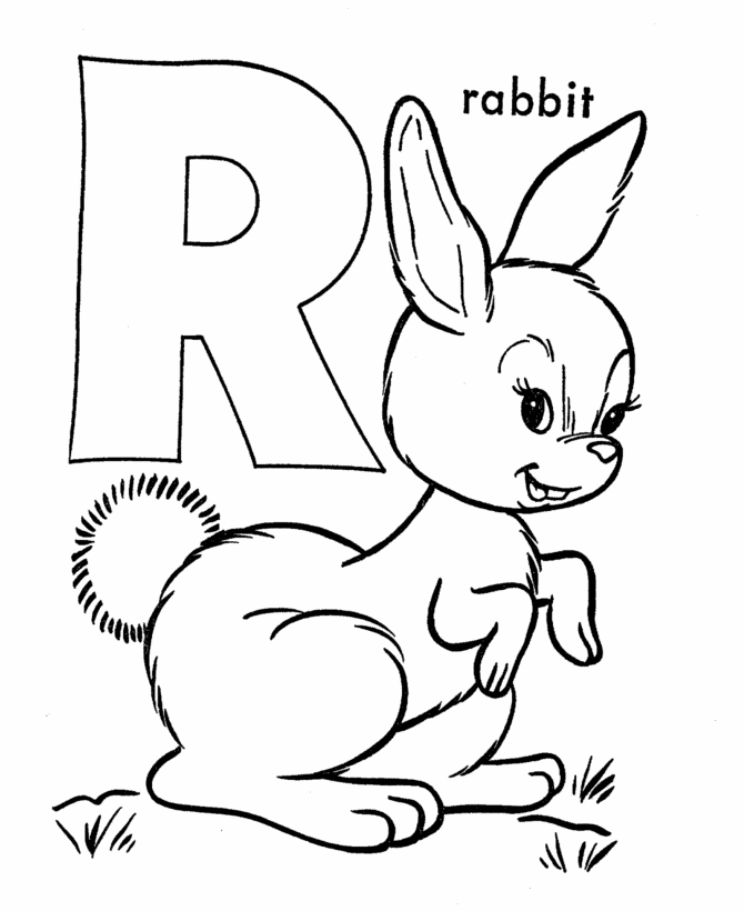 ABC Primary Coloring Activity Sheet | Letter R is for Rabbit