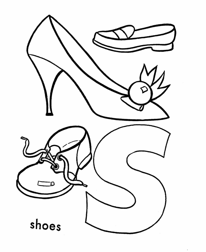 ABC Primary Coloring Activity Sheet | Letter S is for Shoes