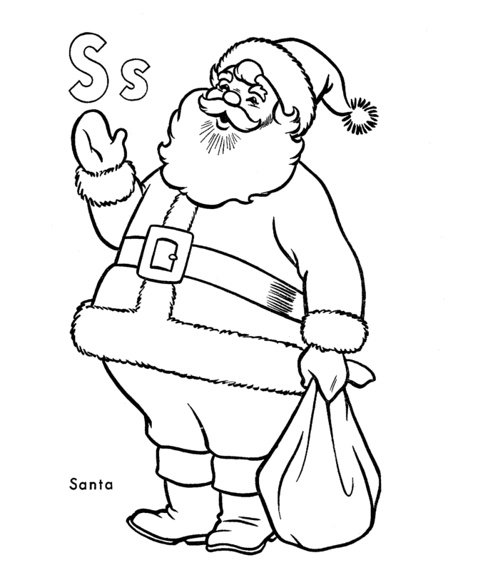 ABC Primary Coloring Activity Sheet | Letter S is for Santa