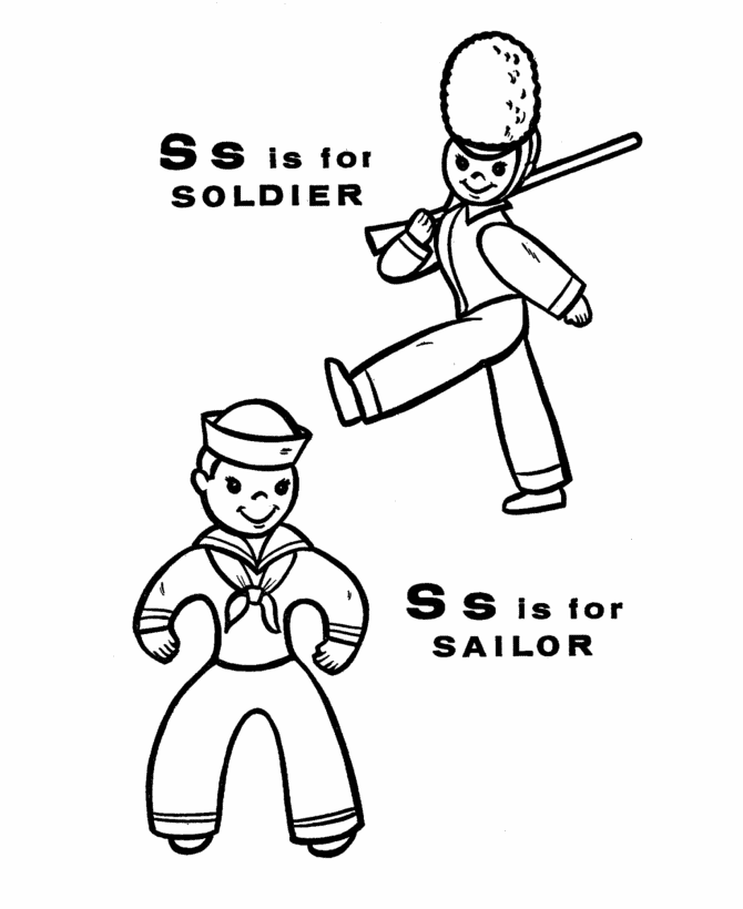 ABC Primary Coloring Activity Sheet | Letter S is for Soldier / Sailor