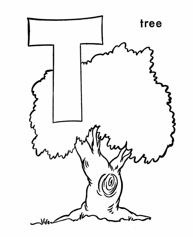 ABC Primary Coloring Activity Sheet | Letter T is for Tree