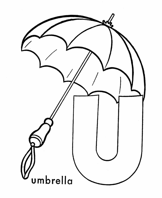 ABC Primary Coloring Activity Sheet | Letter U is for Umbrella