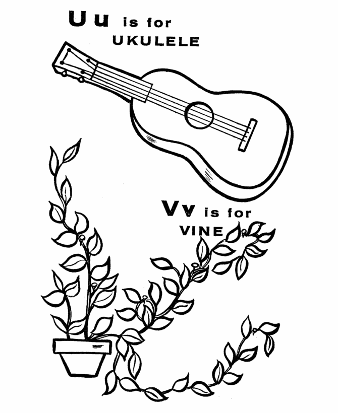 ABC Primary Coloring Activity Sheet | Letters U/V is for Ukulele / Vine