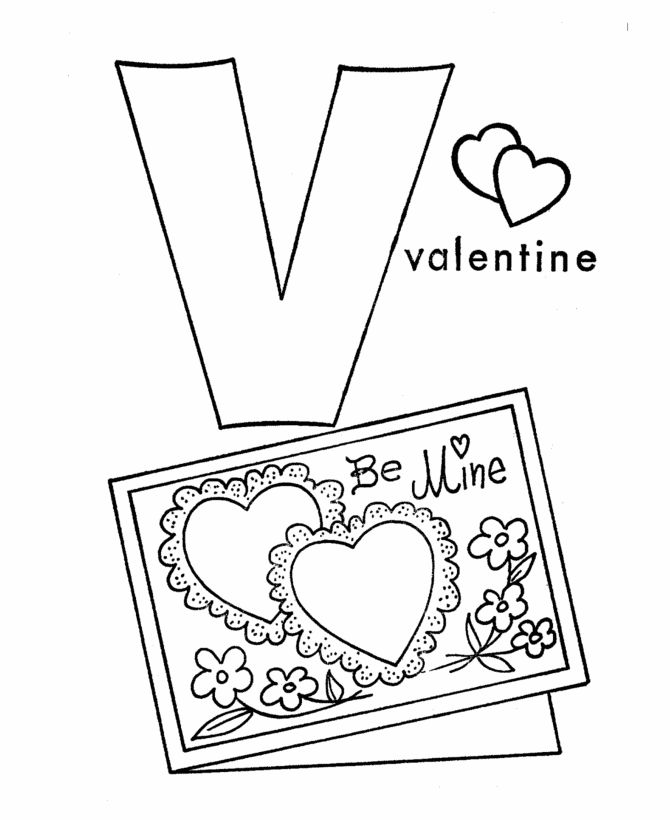ABC Alphabet Coloring Sheets - V is for Valentine | HonkingDonkey