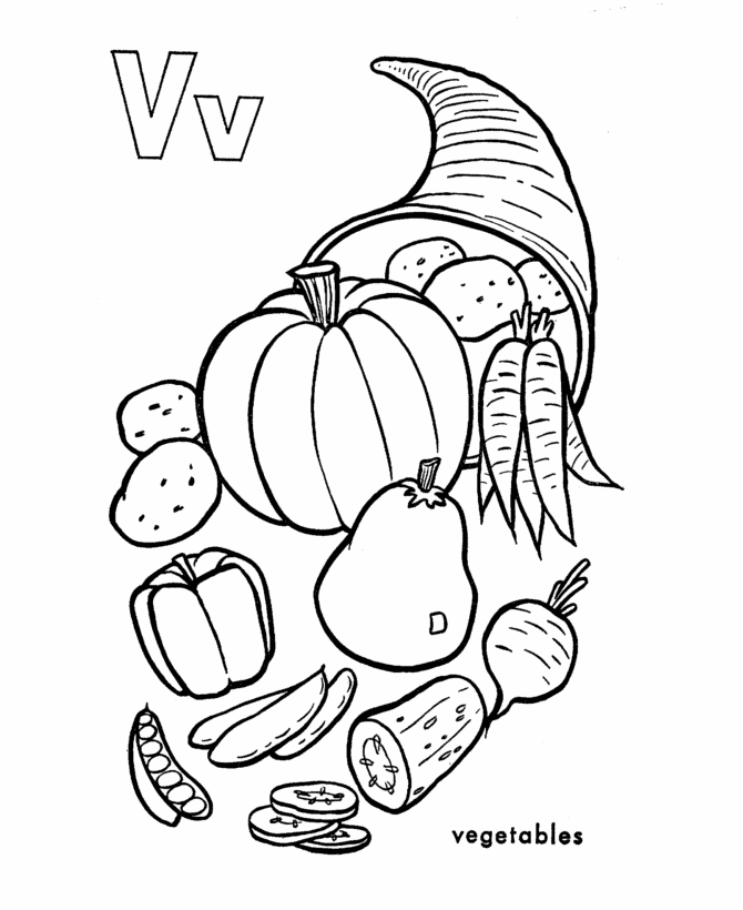 ABC Primary Coloring Activity Sheet | Letter V is for Vegetables