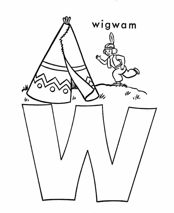 ABC Primary Coloring Activity Sheet | Letter W is for Wigwam