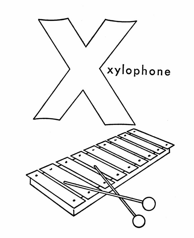 ABC Primary Coloring Activity Sheet | Letter X is for Xylophone