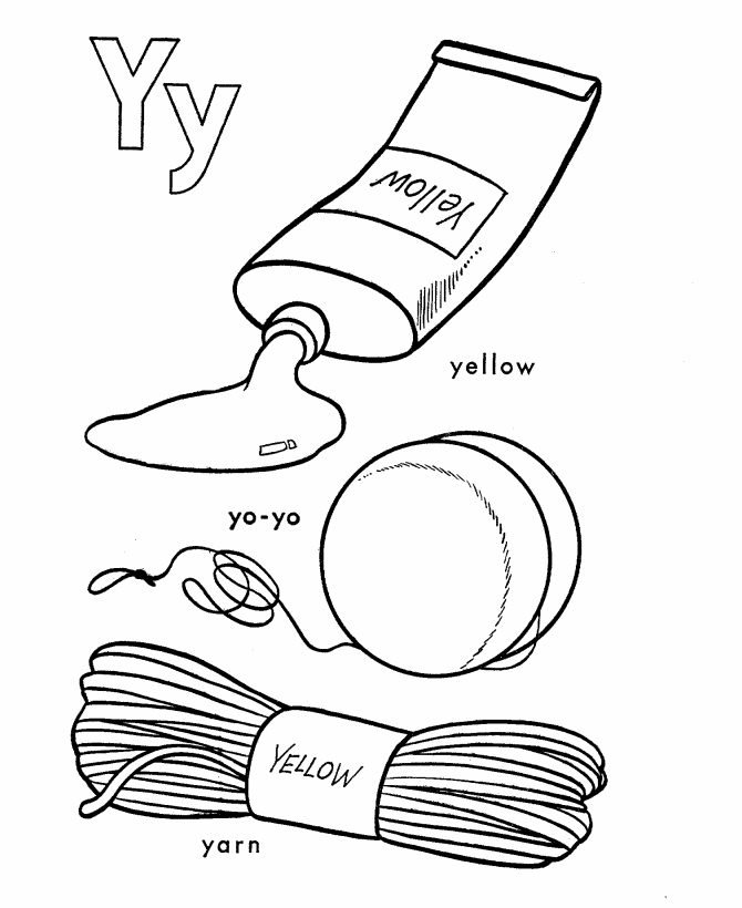 ABC Primary Coloring Activity Sheet | Letter Yy is for Yarn / YoYo / Yellow