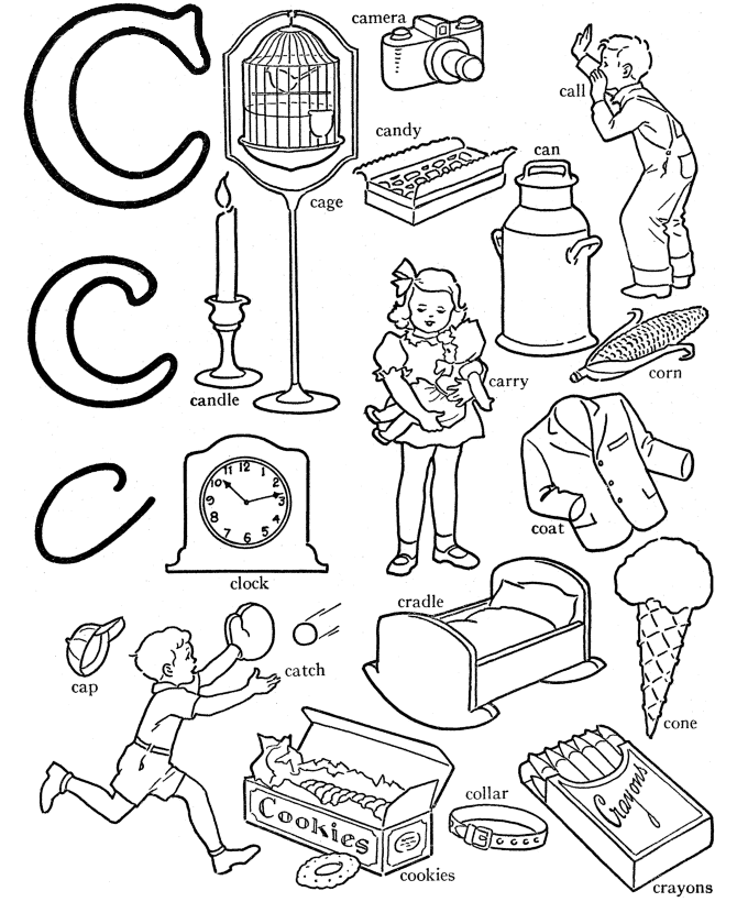 ABC Alphabet Words Coloring Activity Sheet | Letter C - Cage