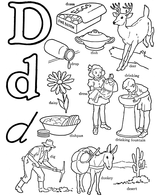 ABC Alphabet Words Coloring Activity Sheet | Letter D - Deer