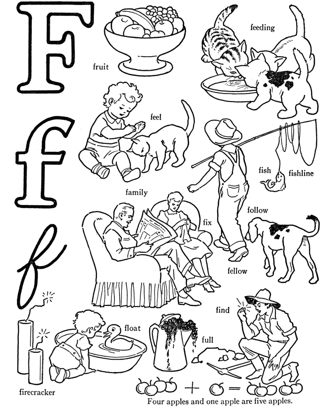 ABC Alphabet Words Coloring Activity Sheet | Letter F - Fruit