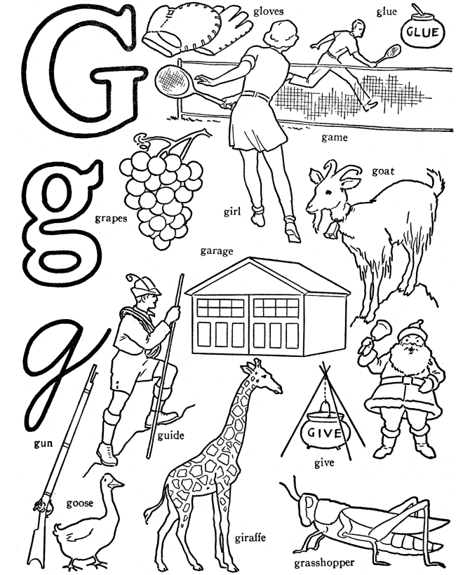 ABC Alphabet Words Coloring Activity Sheet | Letter G 